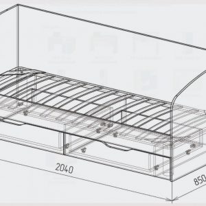 Кровать 0,8 с ящиками №13 "Космос" бетон чикаго